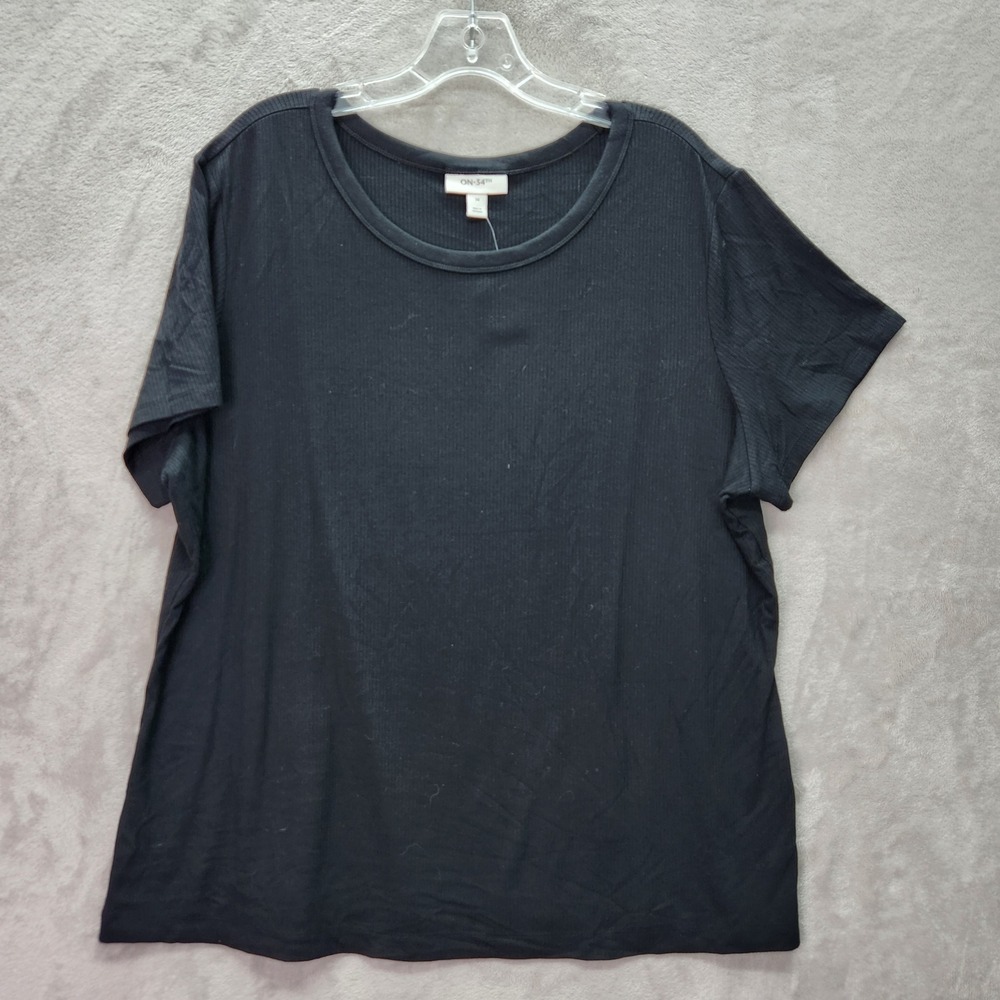 ON 34TH Ribbed Tee Womens Plus 3X Deep Black Short Sleeve Shirt Comfy Athleisure